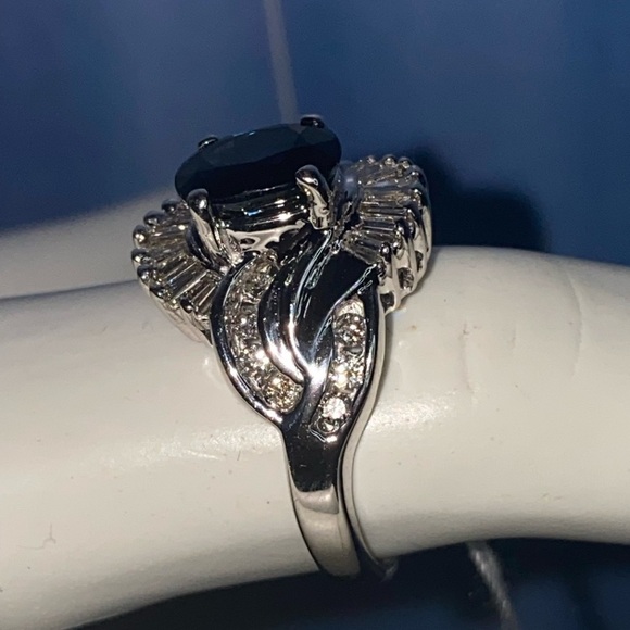 Diamond Sapphire Ring “Marquise”Baguettes & Round Diamonds new 14K Solid Gold - Picture 6 of 9